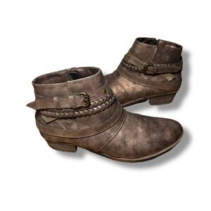 SUGAR Womens Antique‎ Braided Strap Tik Tock Zip-Up Booties 8.5M Short Boots EUC